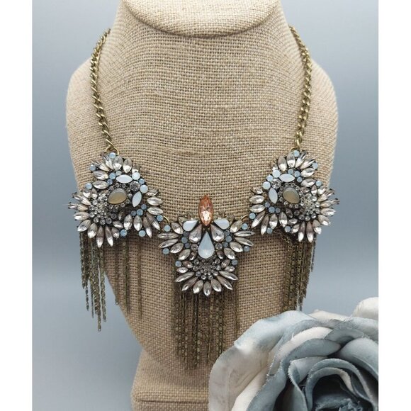 Veronese Statement Pendant Collar Necklace Crystal & Chains Gold Tone 20" Bib - Picture 1 of 9